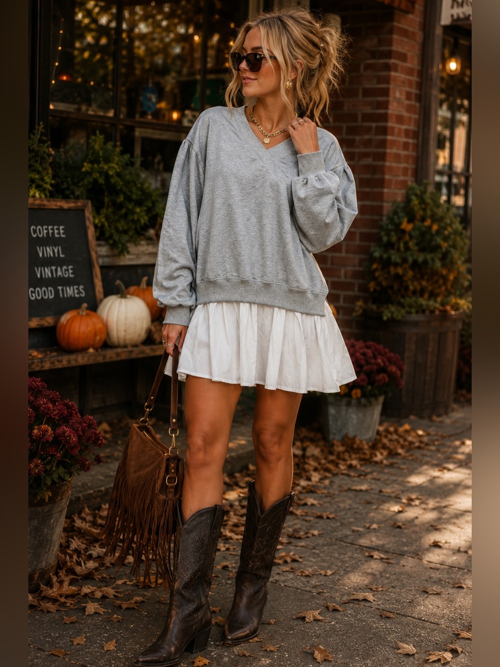 Women's Grey & White Tiered Top